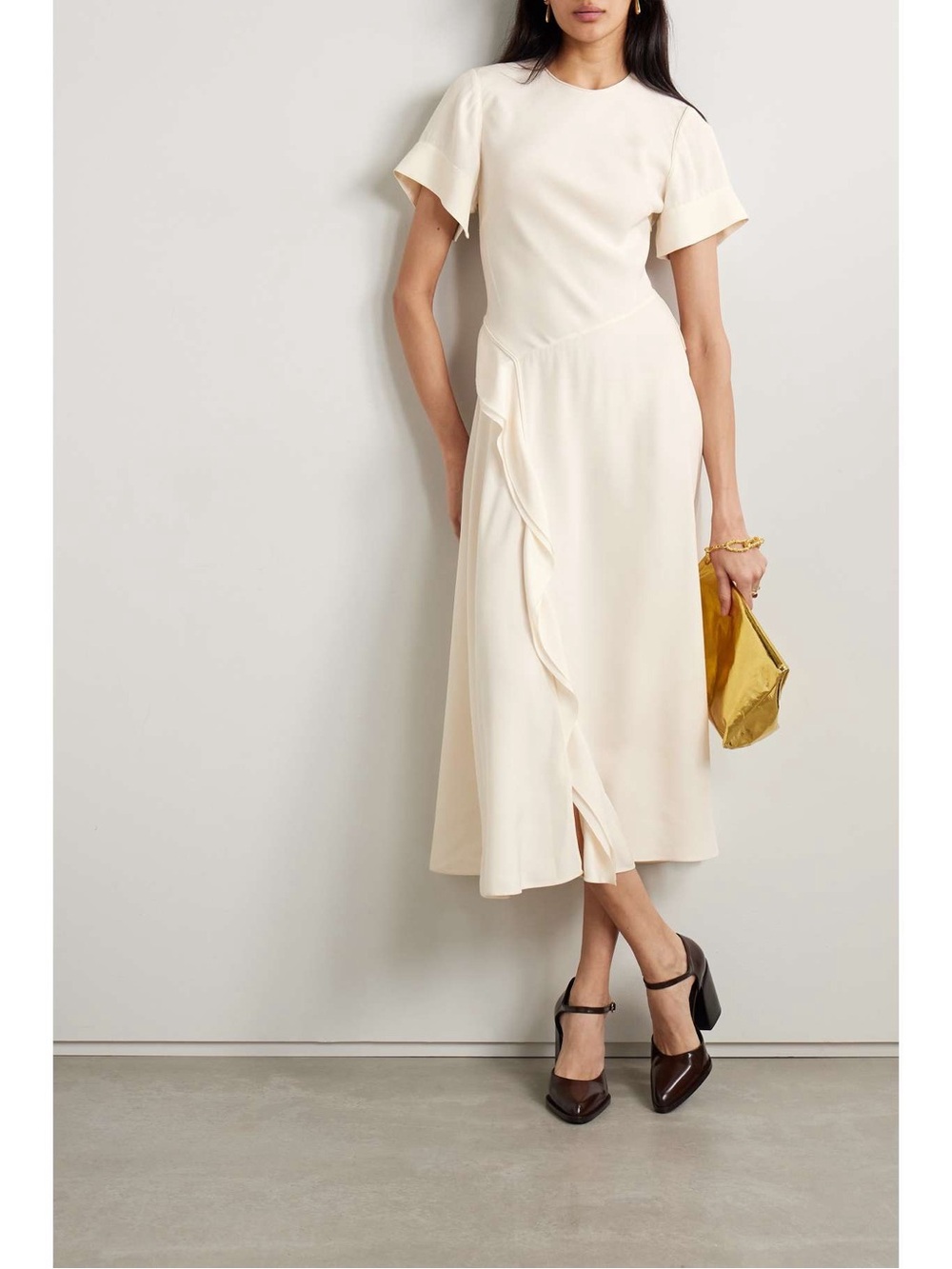 Ulla Johnson Cream Ruffle-Detail Midi Dress
